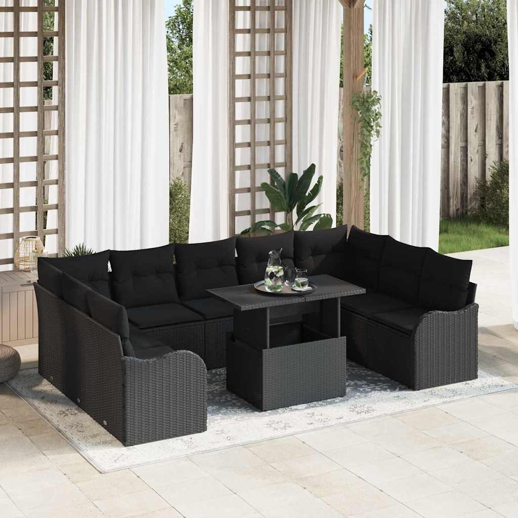 Conjunto de Sofá de Jardim 10 pcs Preto Rattan de Polipropileno