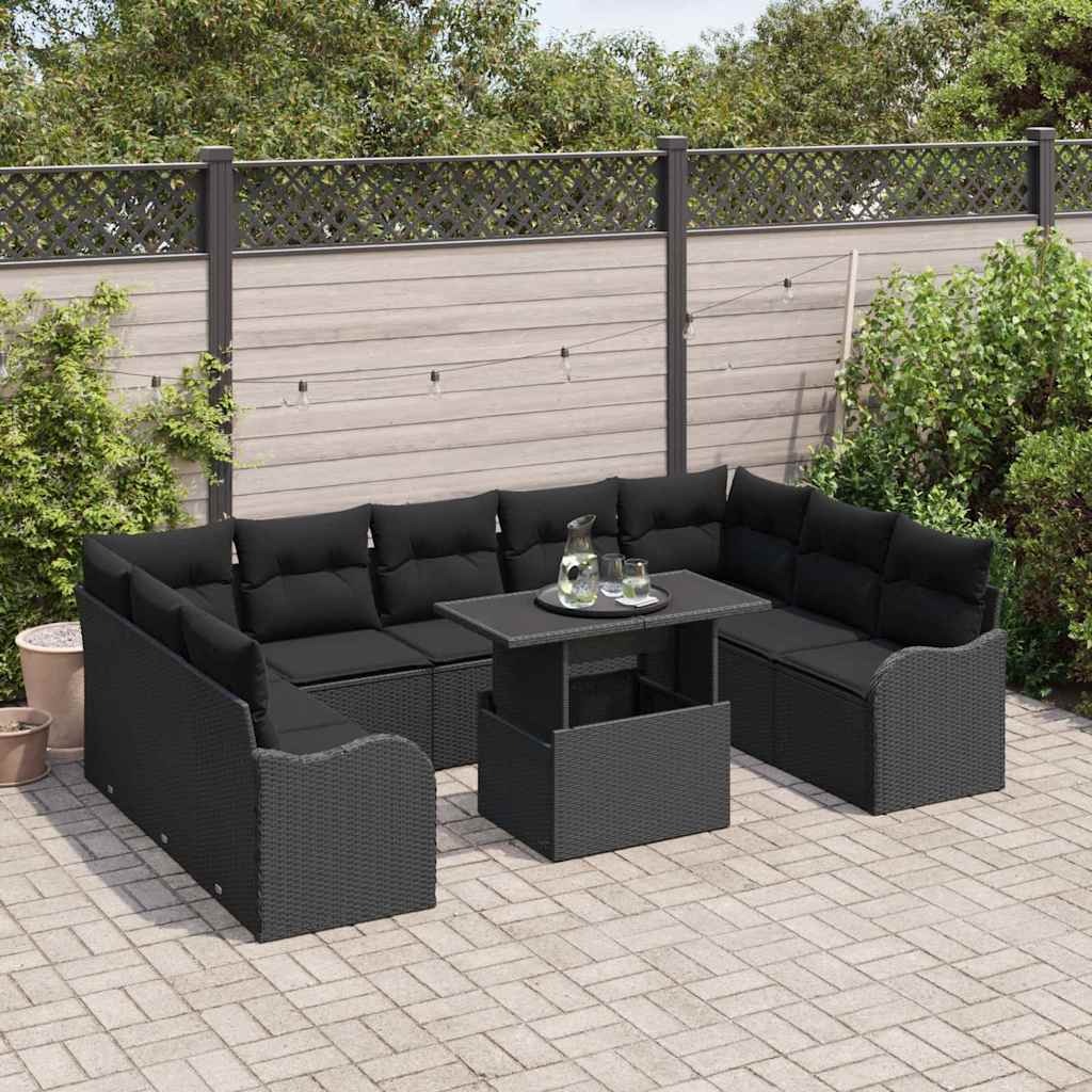 Conjunto de Sofá de Jardim 10 pcs Preto Rattan de Polipropileno