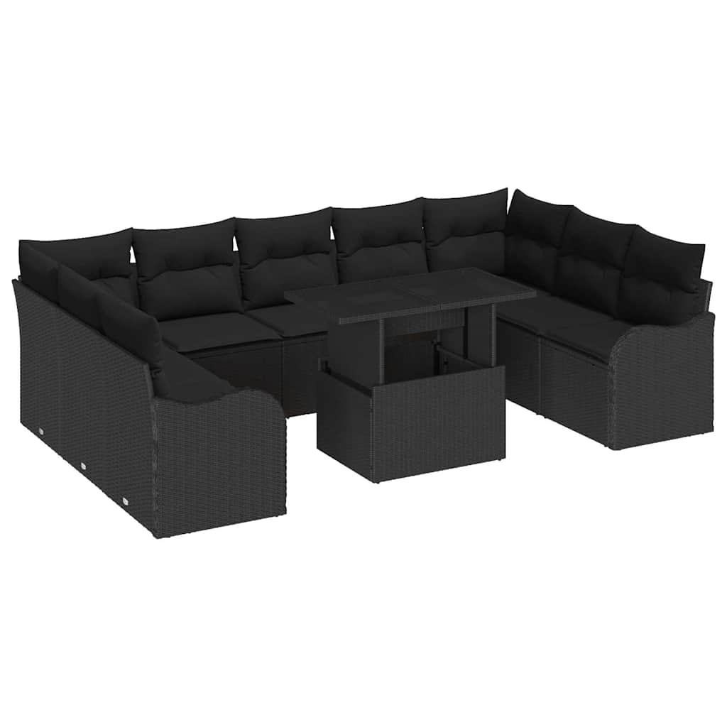 Conjunto de Sofá de Jardim 10 pcs Preto Rattan de Polipropileno