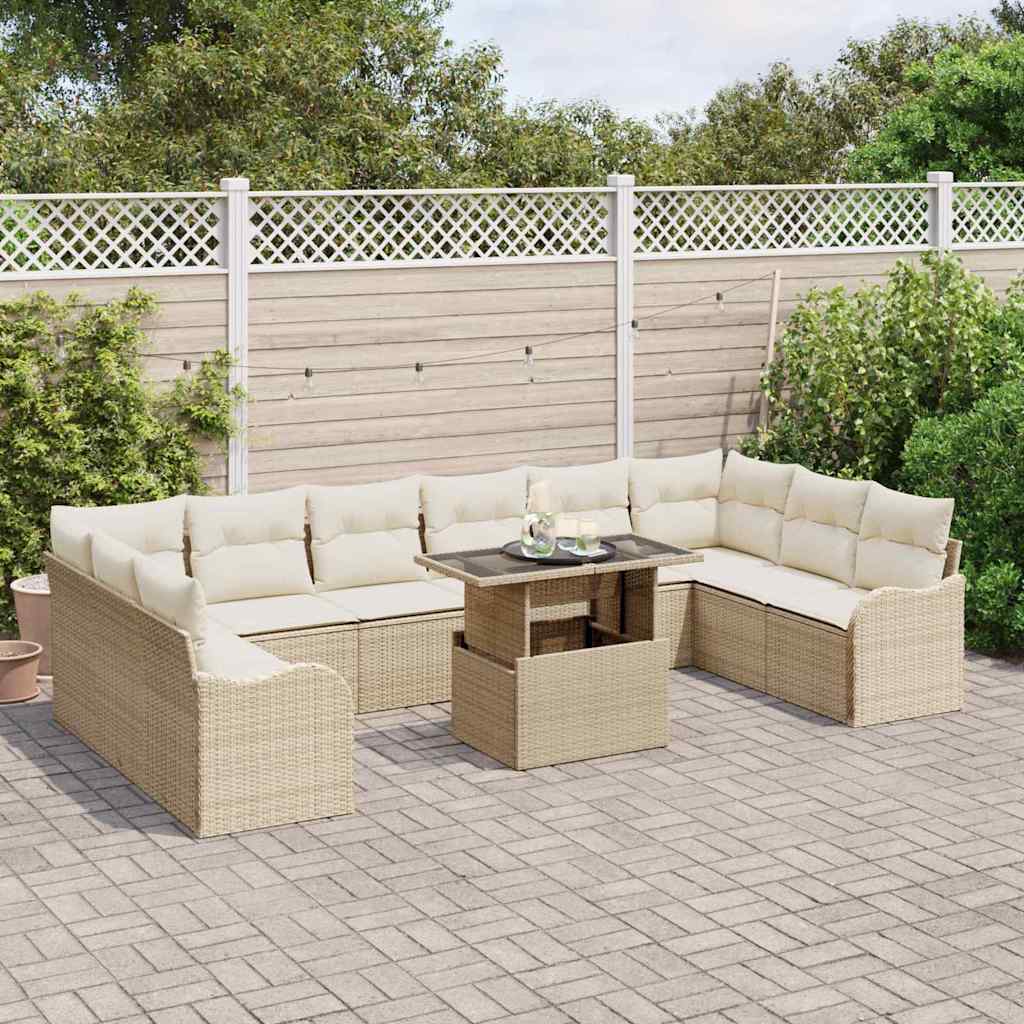 Conjunto de Sofá de Jardim 11 pcs Bege Rattan de Polipropileno