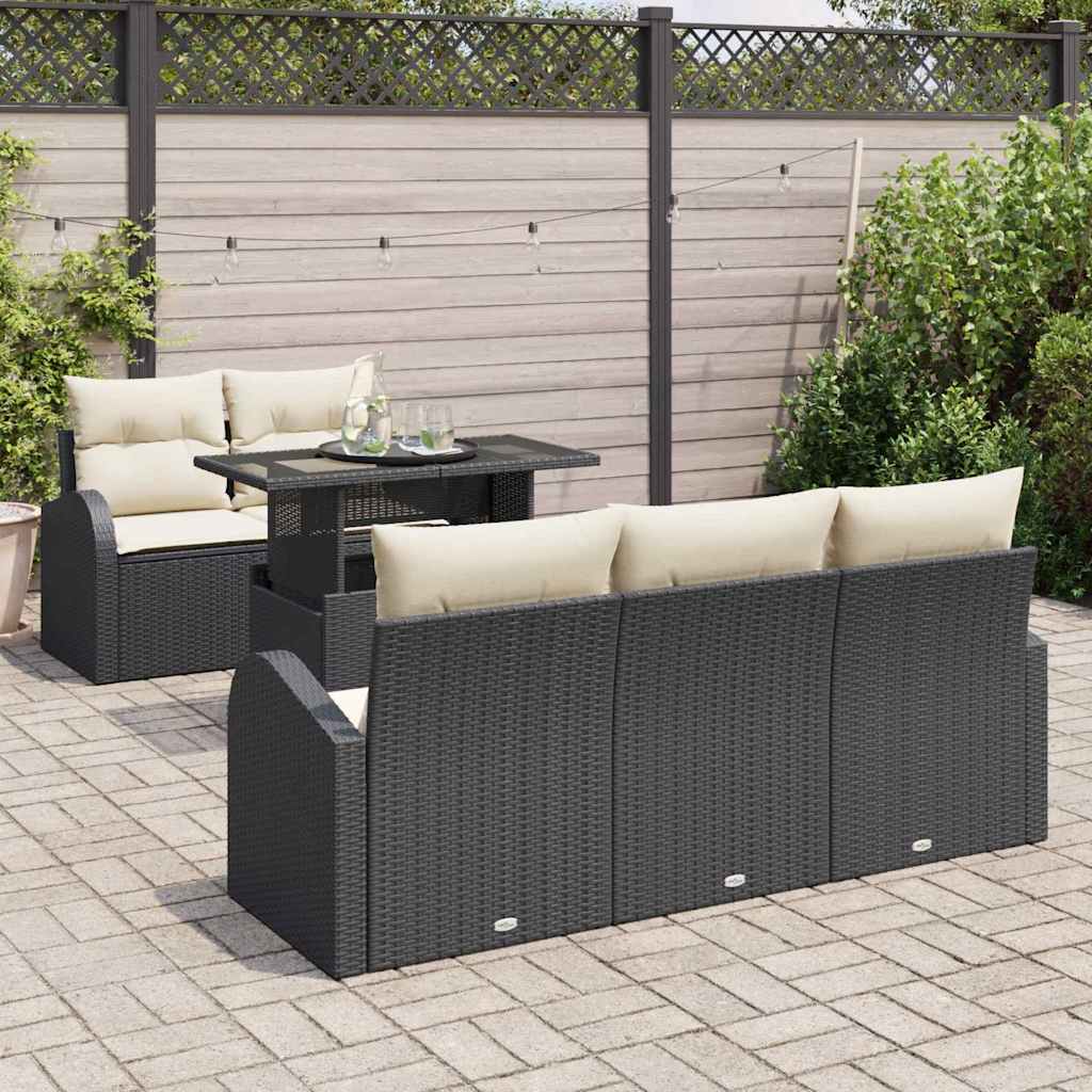 Conjunto de Sofá de Jardim 6 pcs Preto Rattan de Polipropileno