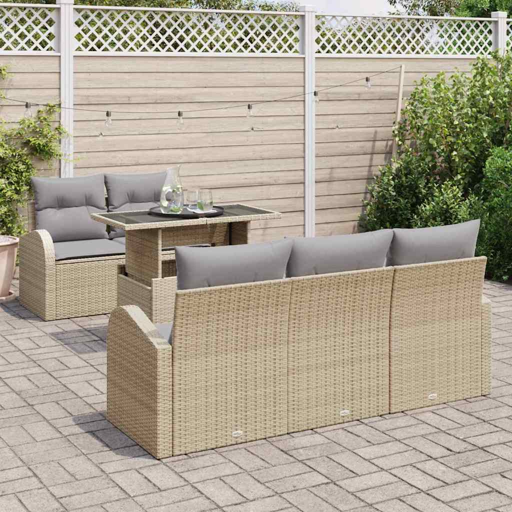 Conjunto de Sofá de Jardim 6 pcs Bege Rattan de Polipropileno