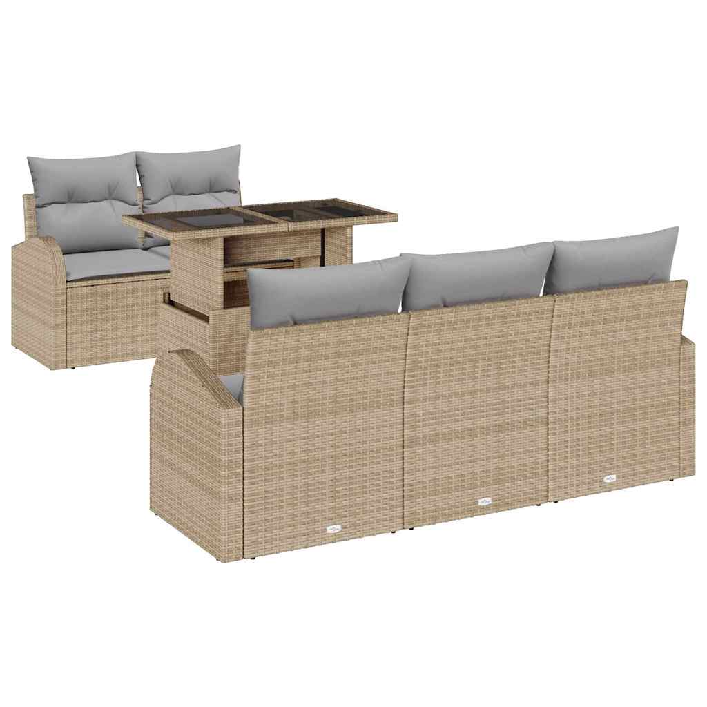 Conjunto de Sofá de Jardim 6 pcs Bege Rattan de Polipropileno