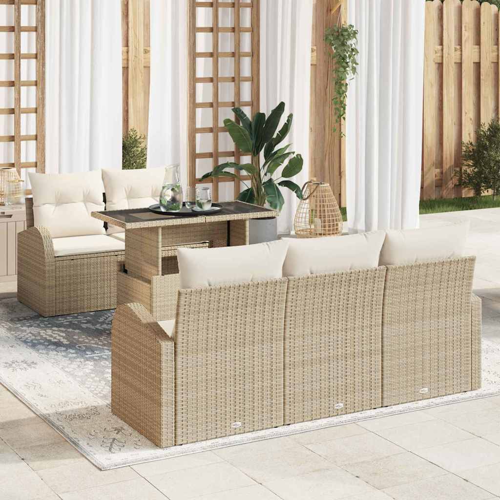 Conjunto de Sofá de Jardim Manual 6 pcs Bege 100 x 55 x 73 cm