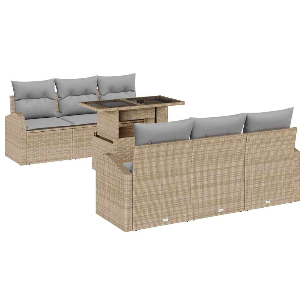 Conjunto de Sofá de Jardim 7 pcs Bege Rattan de Polipropileno