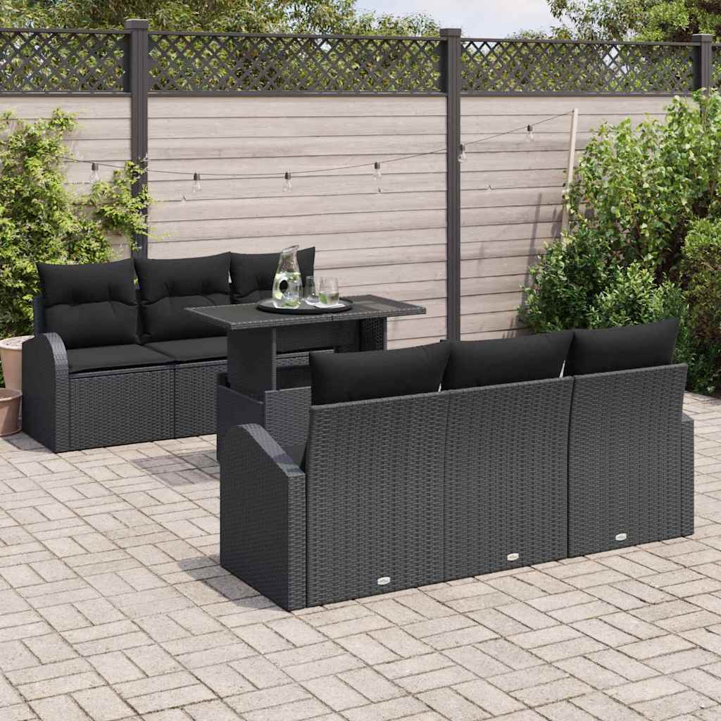 Conjunto de Sofá de Jardim 7 pcs Preto Rattan de Polipropileno