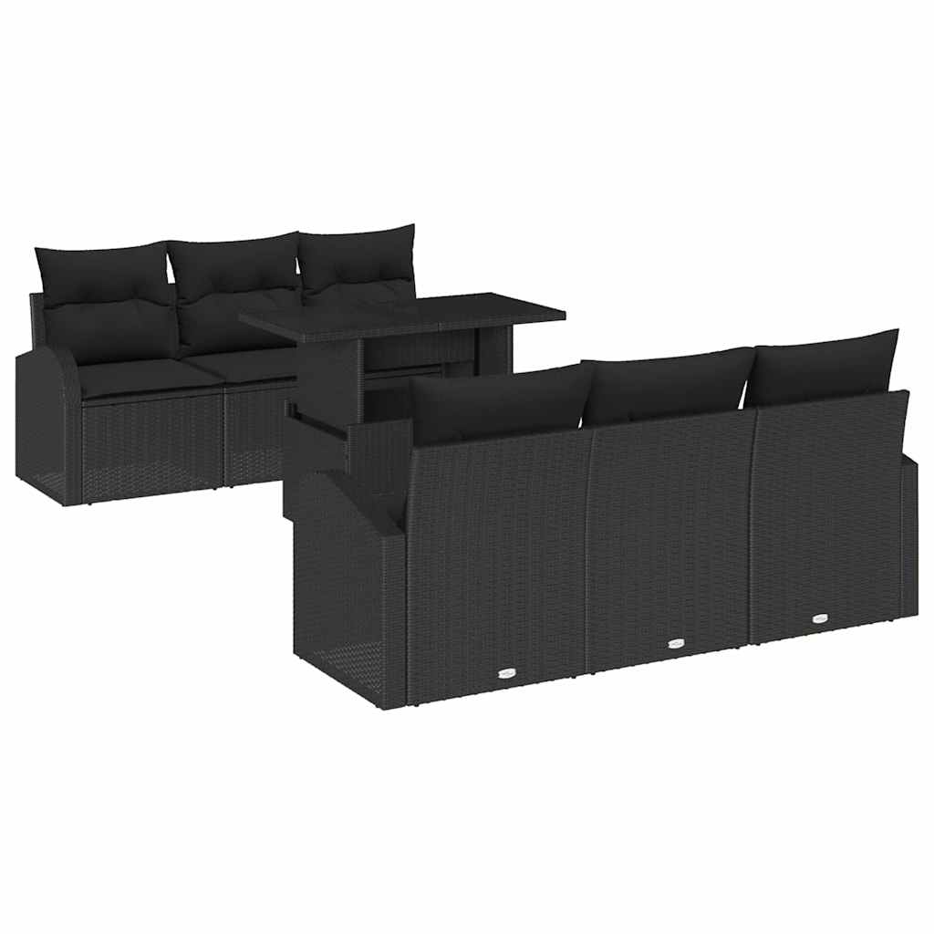 Conjunto de Sofá de Jardim 7 pcs Preto Rattan de Polipropileno