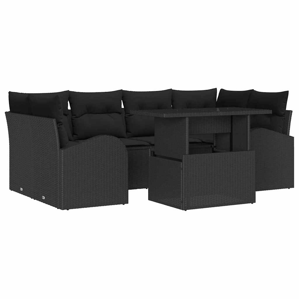 Conjunto de Sofá de Jardim 7 pcs Preto Rattan de Polipropileno