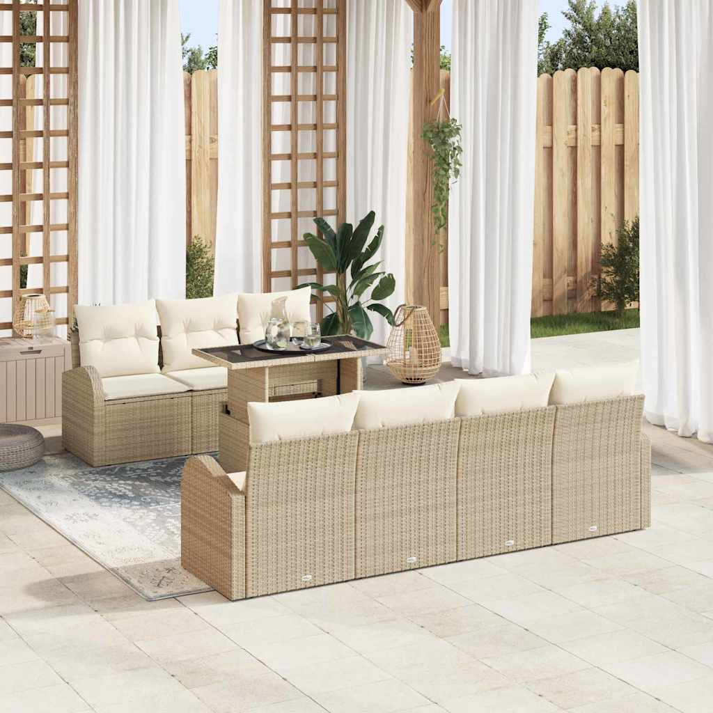 Conjunto de Sofá de Jardim 8 pcs Bege Rattan de Polipropileno