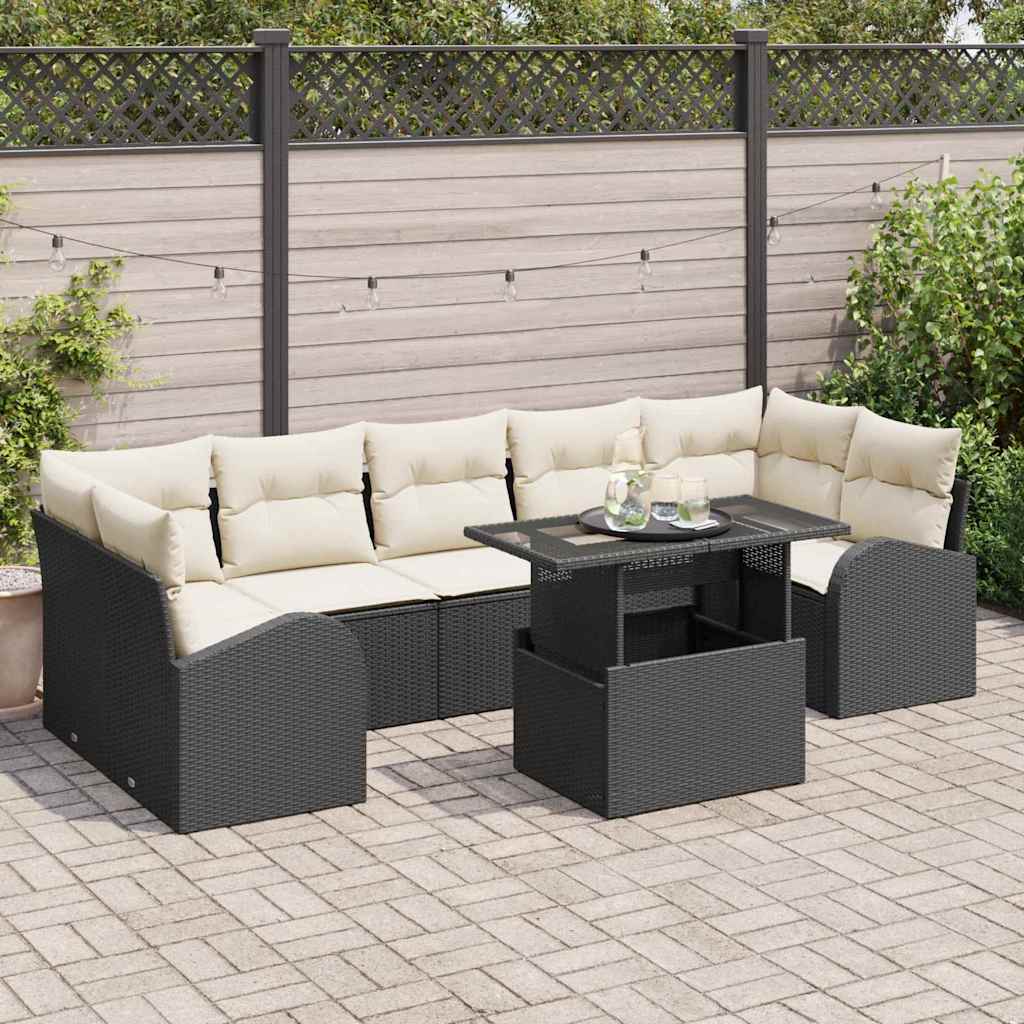 Conjunto de Sofá de Jardim 8 pcs Preto Rattan de Polipropileno