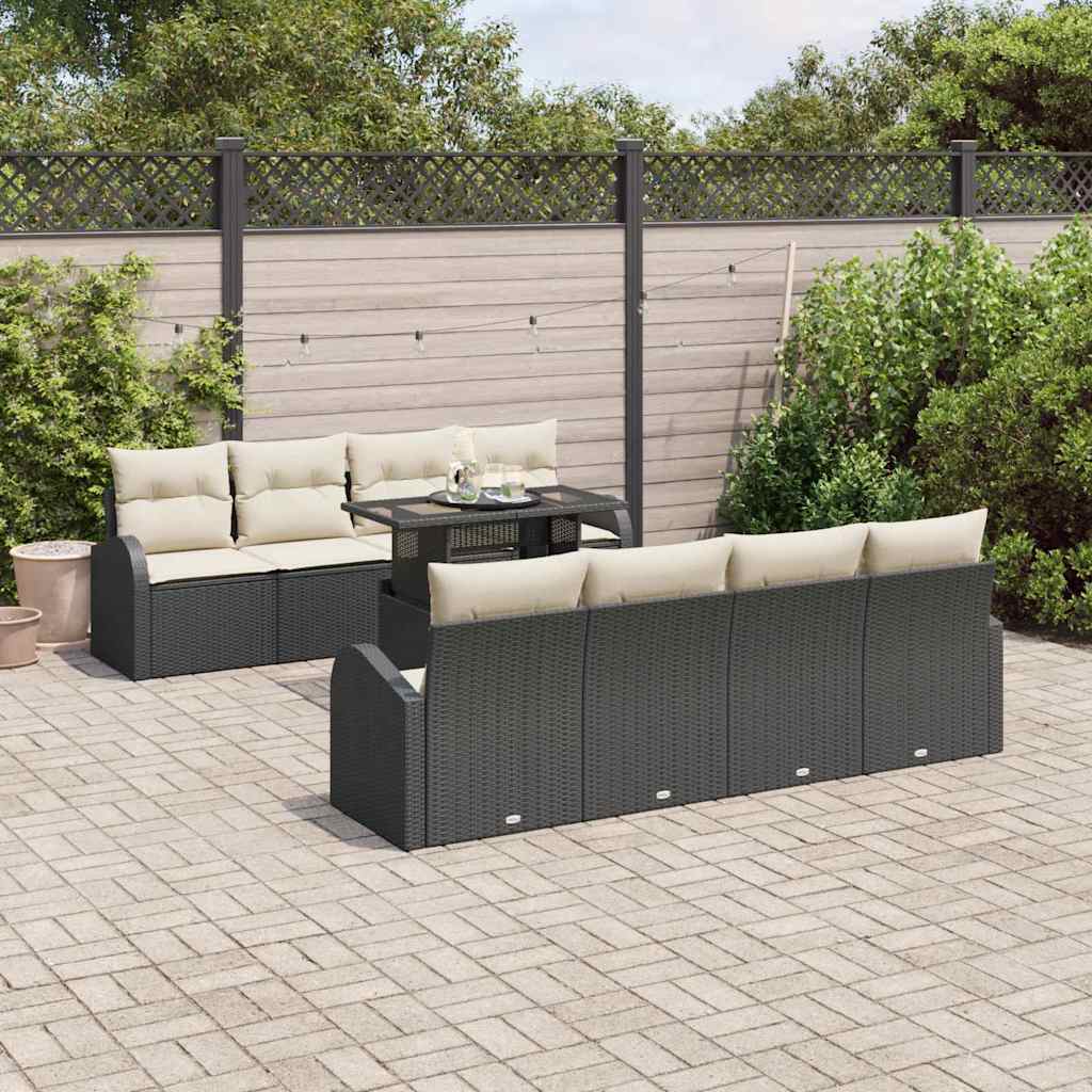 Conjunto de Sofá de Jardim 9 pcs Preto Rattan de Polipropileno