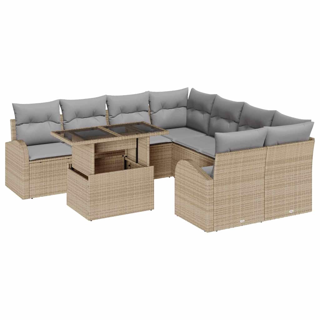 Conjunto de Sofá de Jardim 9 pcs Bege Rattan de Polipropileno