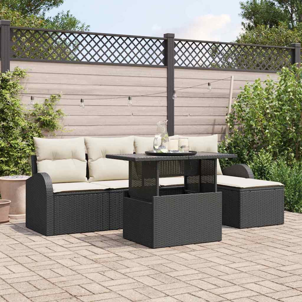 Conjunto de Sofá de Jardim 6 pcs Preto Rattan Sintético