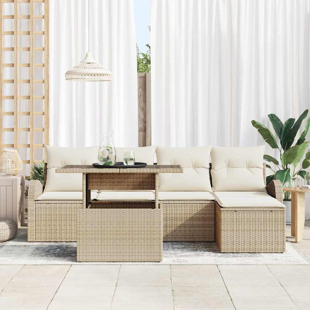Conjunto de Sofá de Jardim 6 pcs Bege Rattan Sintético