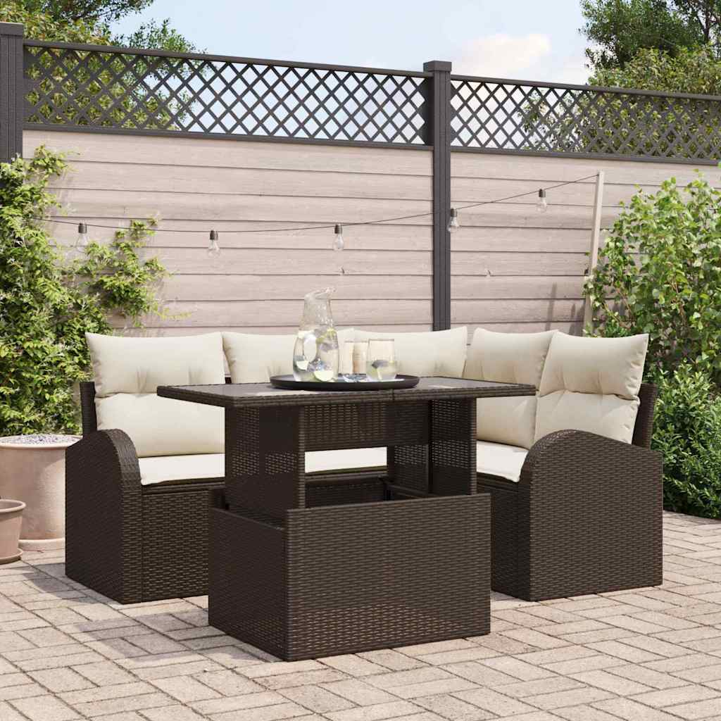 Conjunto de Sofá de Jardim 5 pcs Castanho Rattan Sintético