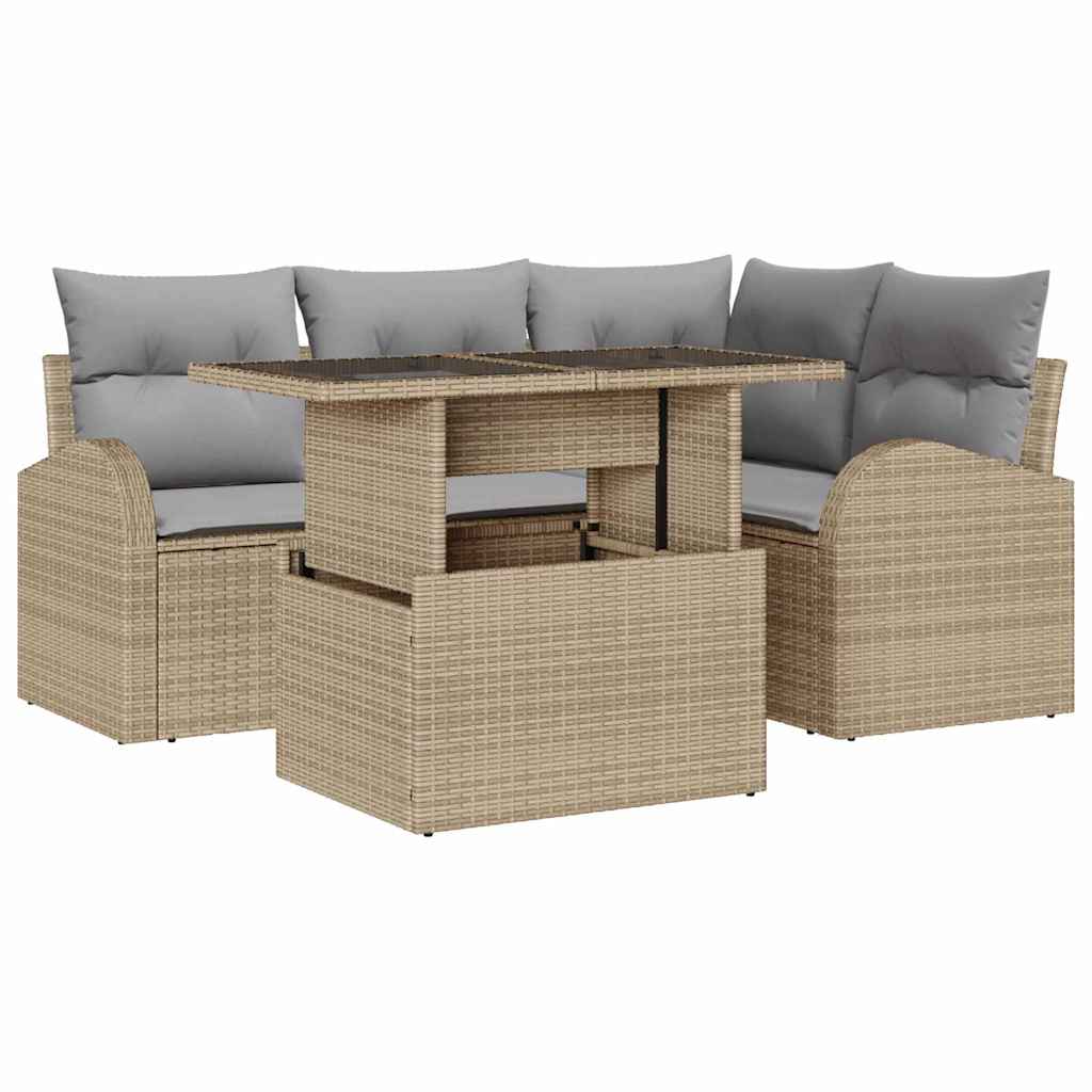Conjunto de Sofá de Jardim Manual 5 pcs Bege Rattan Sintético