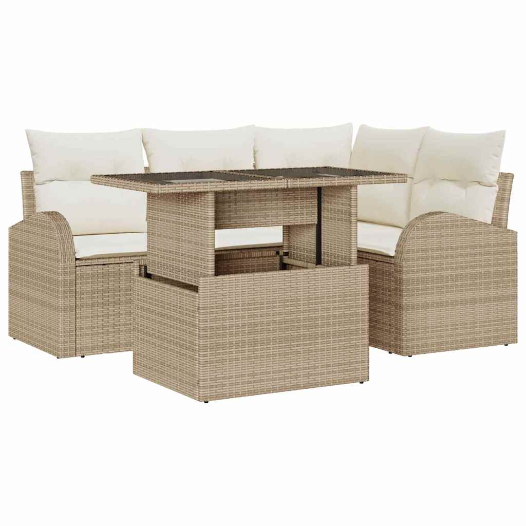 Conjunto de Sofá de Jardim 5 pcs Bege Rattan Sintético