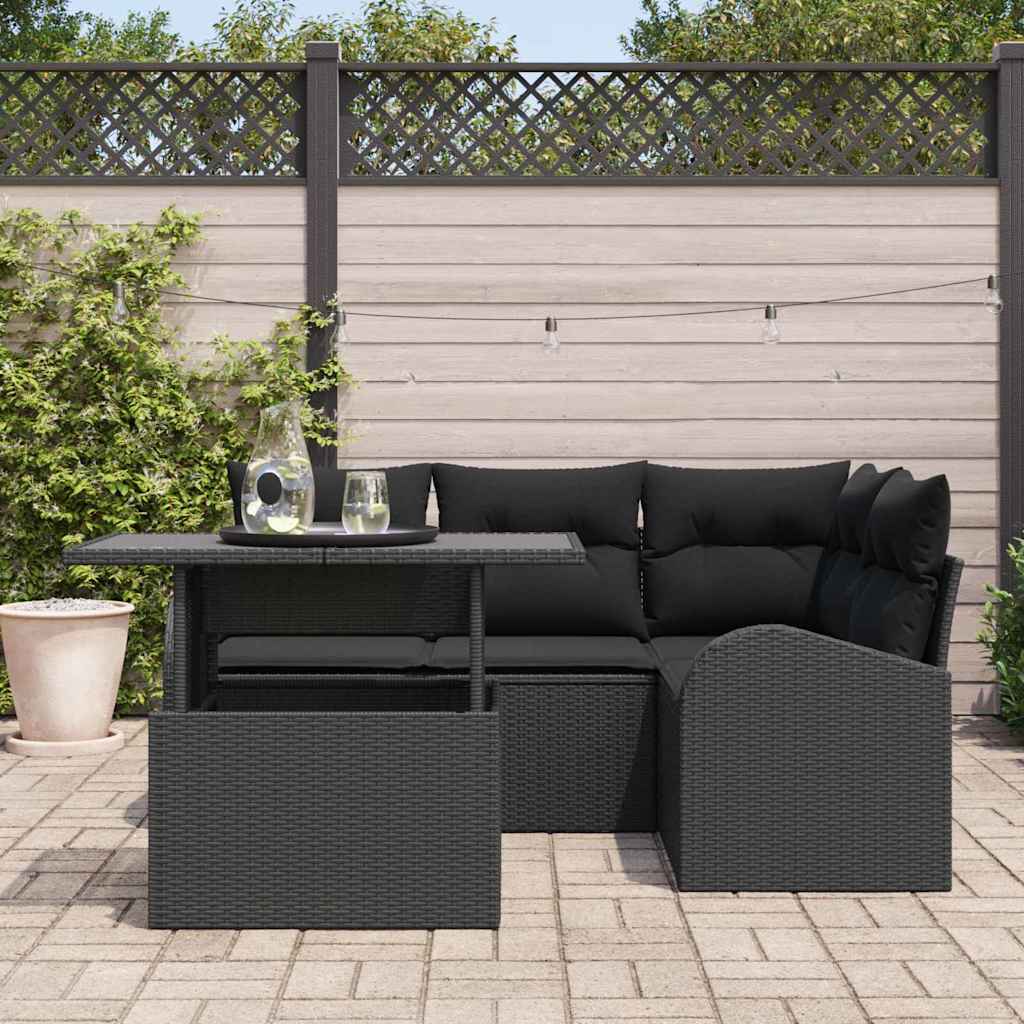 Conjunto de Sofá de Jardim Manual 5 pcs Preto Rattan Sintético