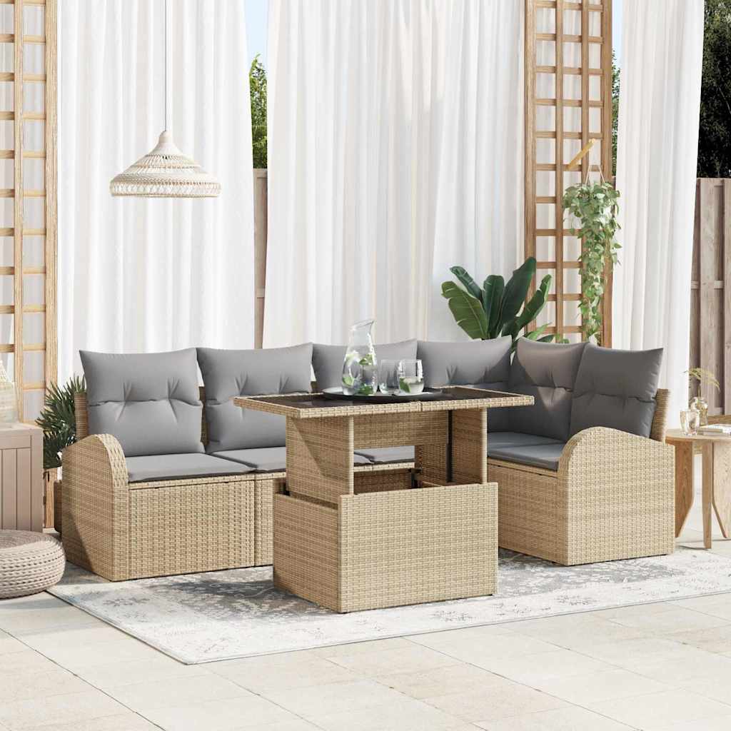 Conjunto de Sofá de Jardim Manual 6 pcs Bege Rattan Sintético