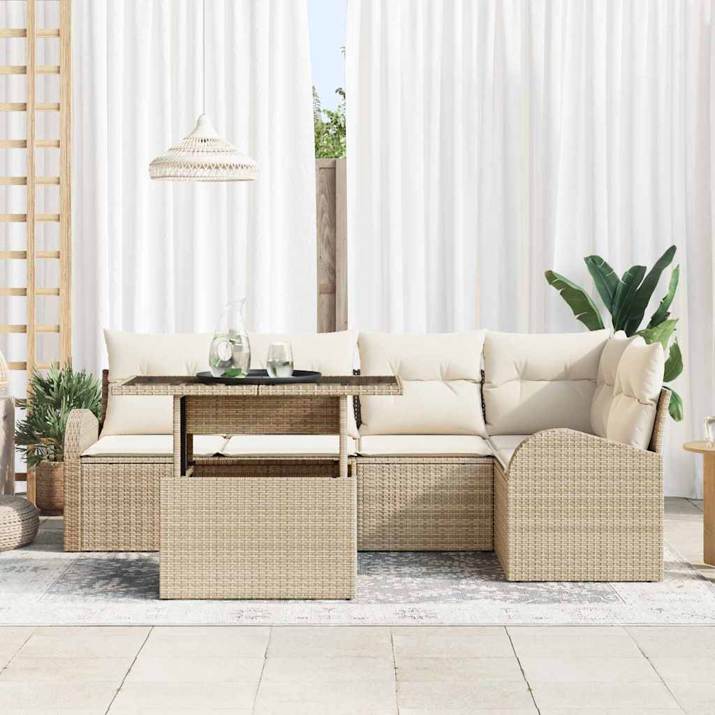 Conjunto de Sofá de Jardim Manual 6 pcs Bege Rattan Sintético