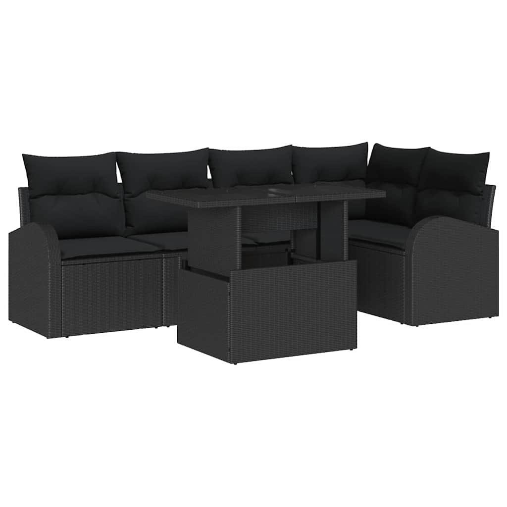 Conjunto de Sofá de Jardim 6 pcs Preto Rattan Sintético