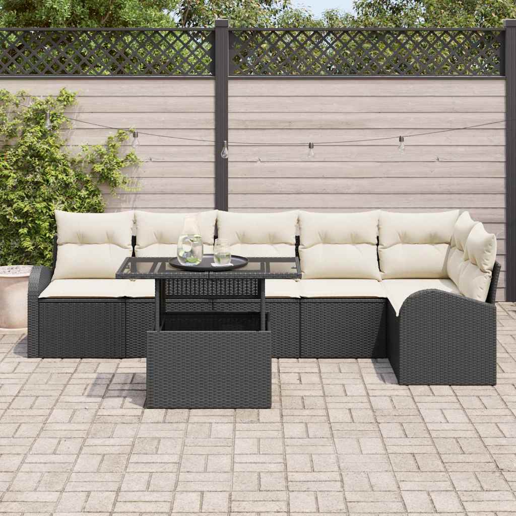 Conjunto de Sofá de Jardim Manual 7 pcs Preto 100 x 55 x 73 cm