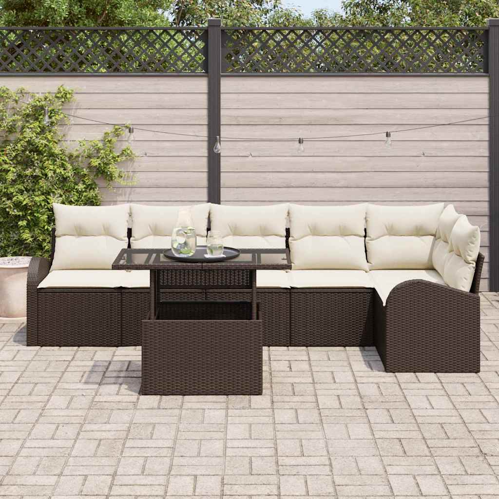 Conjunto de Sofá de Jardim 7 pcs Castanho Rattan Sintético