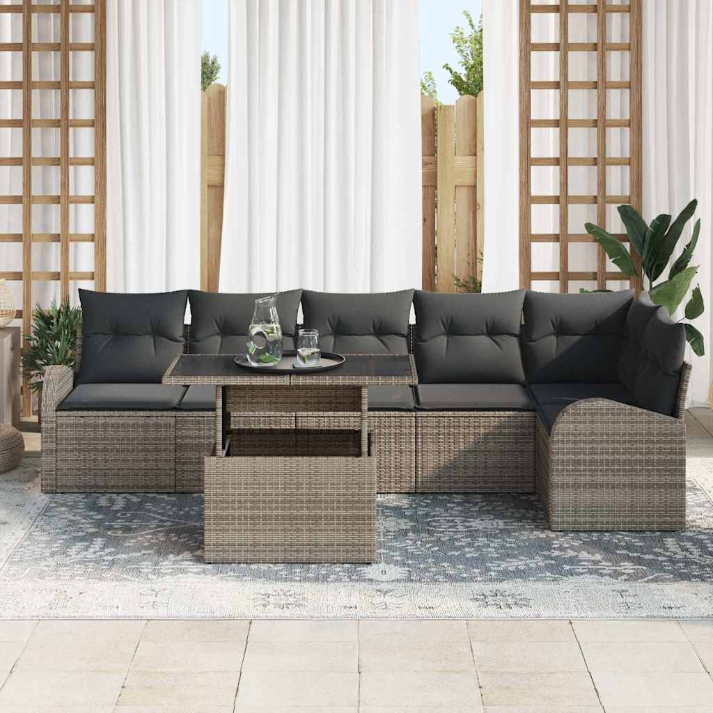 Conjunto de Sofá de Jardim 7 pcs Cinzeto Rattan Sintético