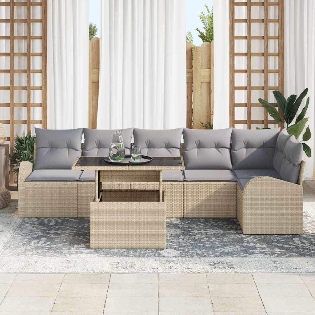 Conjunto de Sofá de Jardim Manual 7 pcs Bege Rattan Sintético