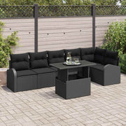 Conjunto de Sofá de Jardim Manual 7 pcs Preto Rattan Sintético