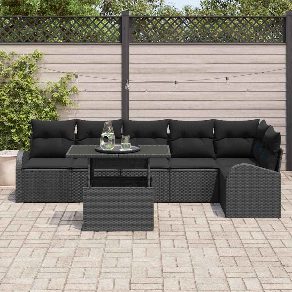 Conjunto de Sofá de Jardim Manual 7 pcs Preto Rattan Sintético