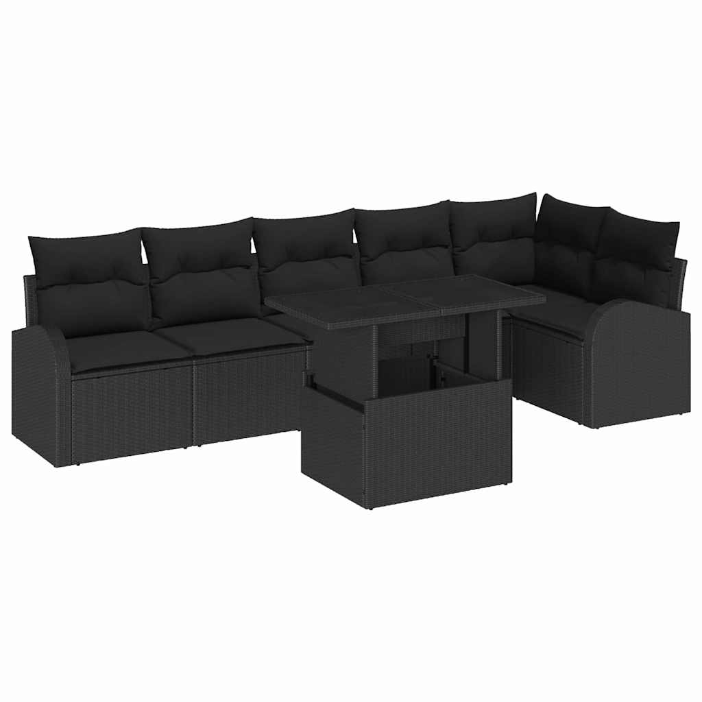 Conjunto de Sofá de Jardim Manual 7 pcs Preto Rattan Sintético