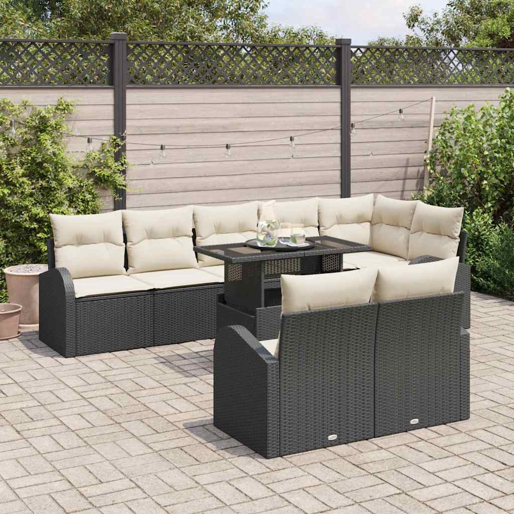 Conjunto de Sofá de Jardim 9 pcs Preto Rattan Sintético