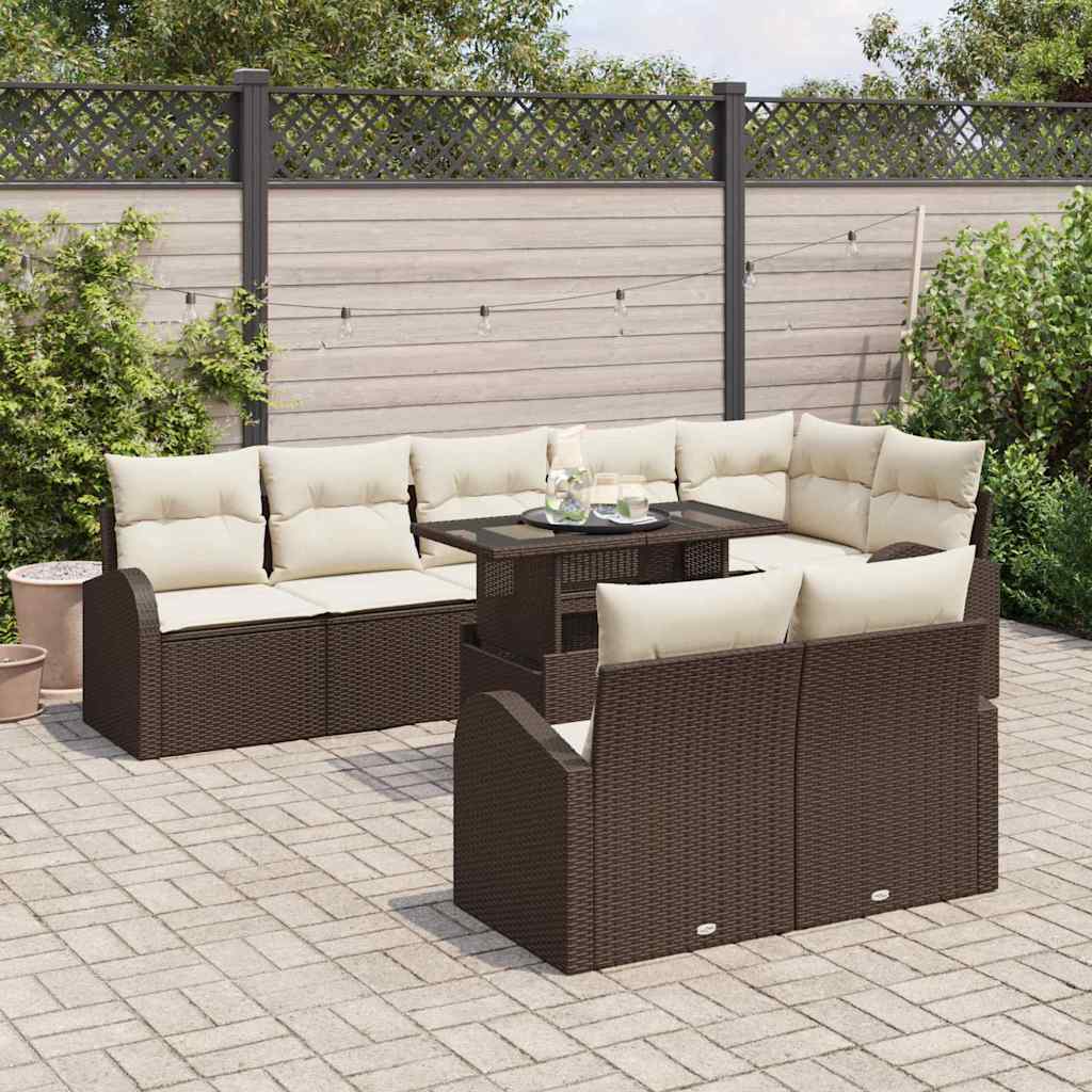 Conjunto de Sofá de Jardim 9 pcs Castanho Rattan Sintético