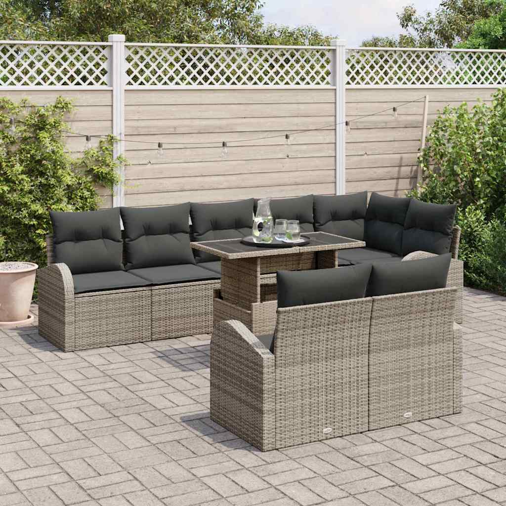 Conjunto de Sofá de Jardim 9 pcs Cinzeto Rattan Sintético