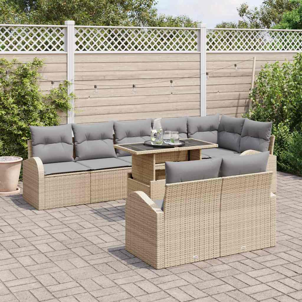 Conjunto de Sofá de Jardim 9 pcs Bege Rattan Sintético