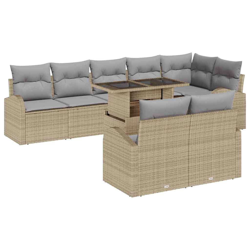 Conjunto de Sofá de Jardim 9 pcs Bege Rattan Sintético