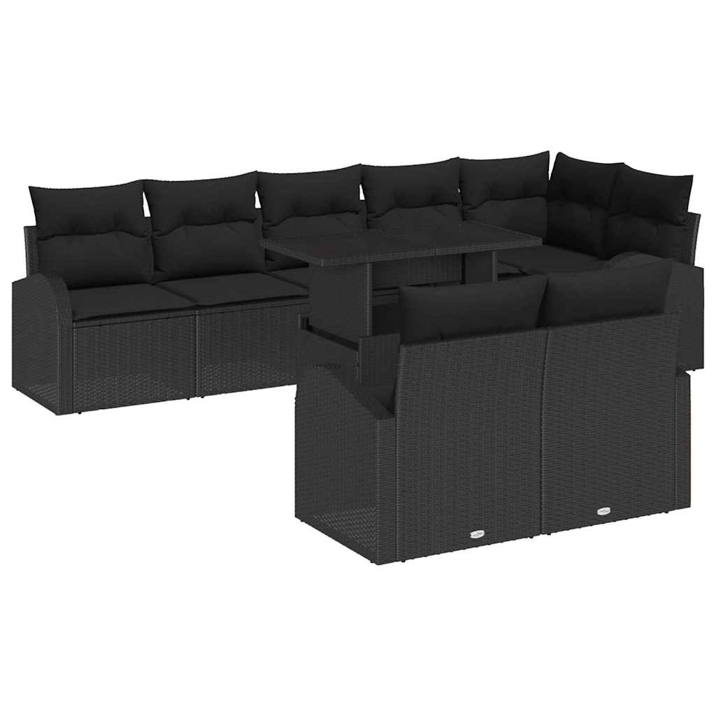 Conjunto de Sofá de Jardim 9 pcs Preto Rattan Sintético
