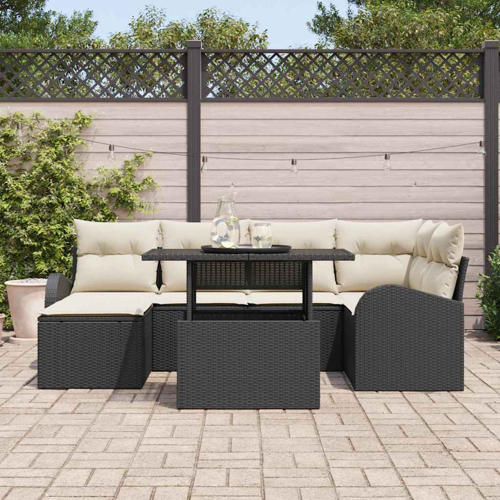 Conjunto de Sofá de Jardim 7 pcs Preto Rattan Sintético