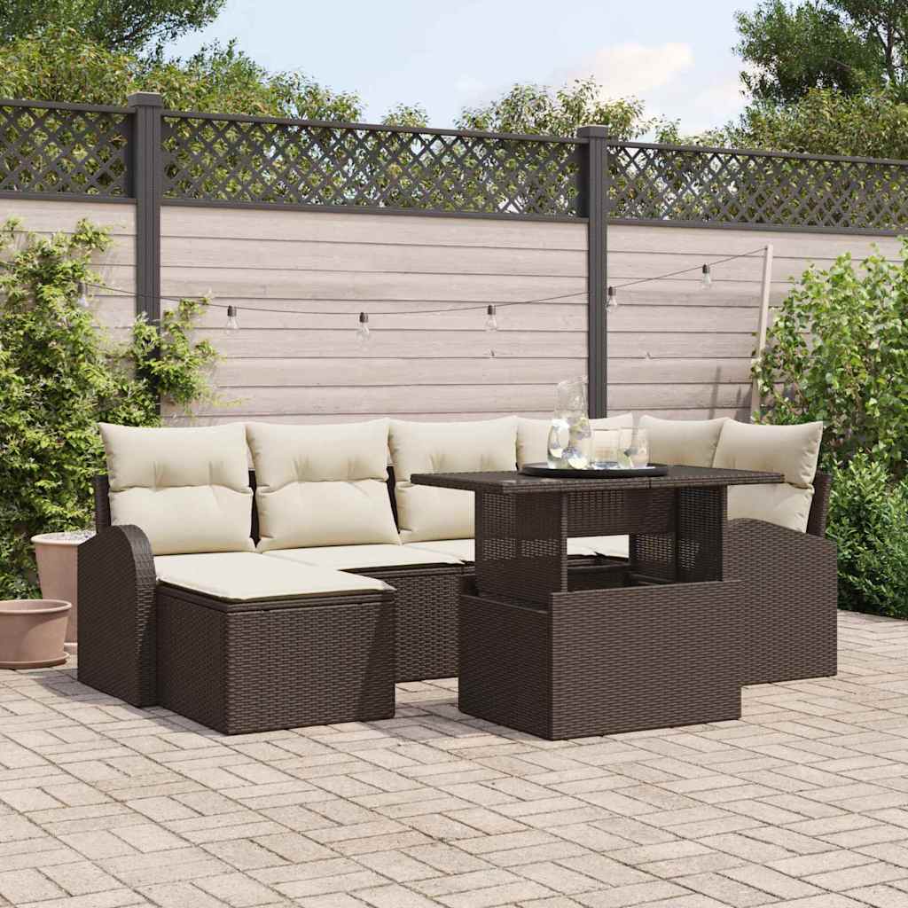 Conjunto de Sofá de Jardim 7 pcs Castanho Rattan Sintético