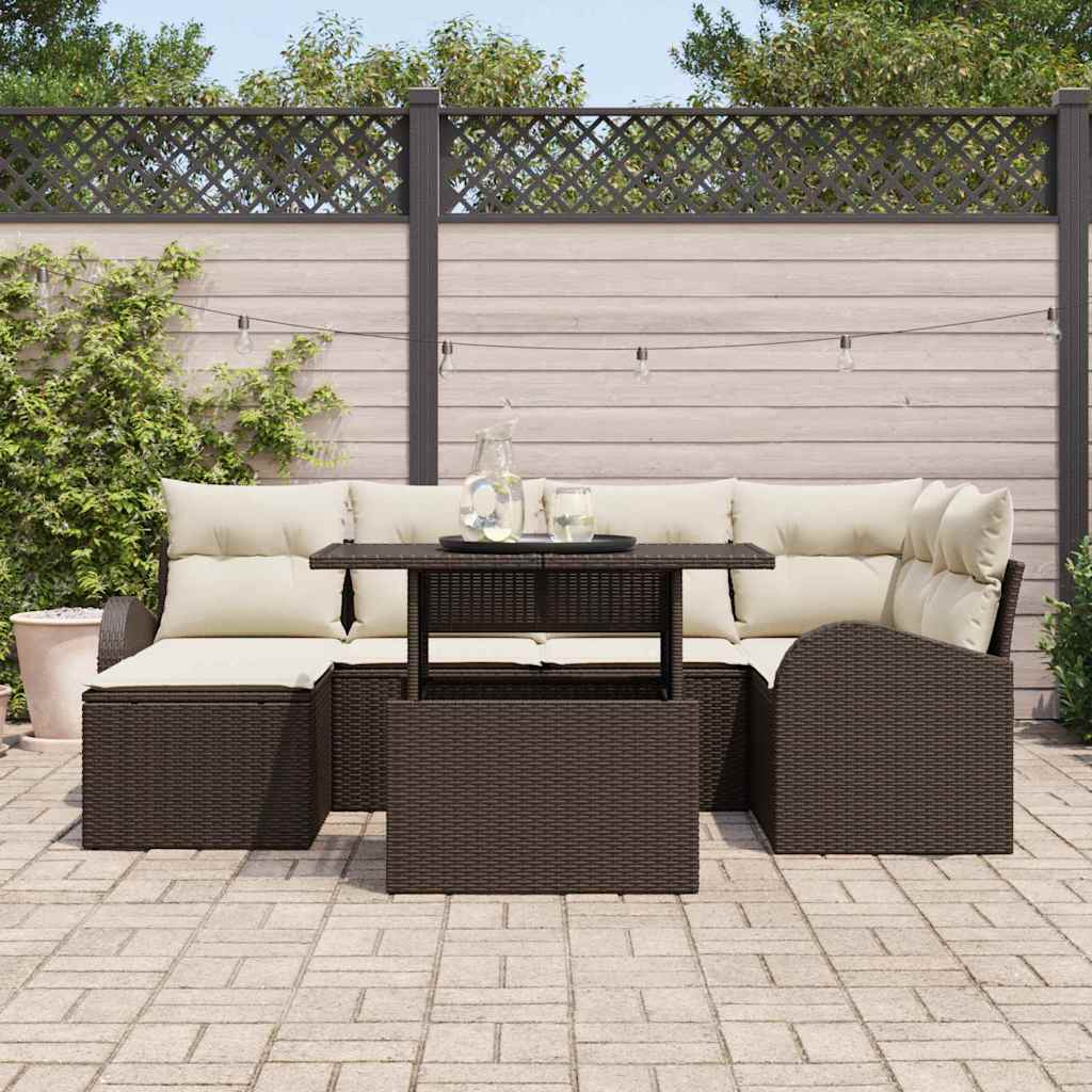 Conjunto de Sofá de Jardim 7 pcs Castanho Rattan Sintético