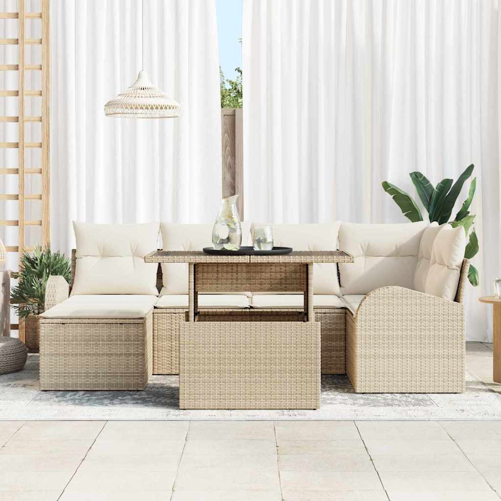 Conjunto de Sofá de Jardim 7 pcs Bege Rattan Sintético