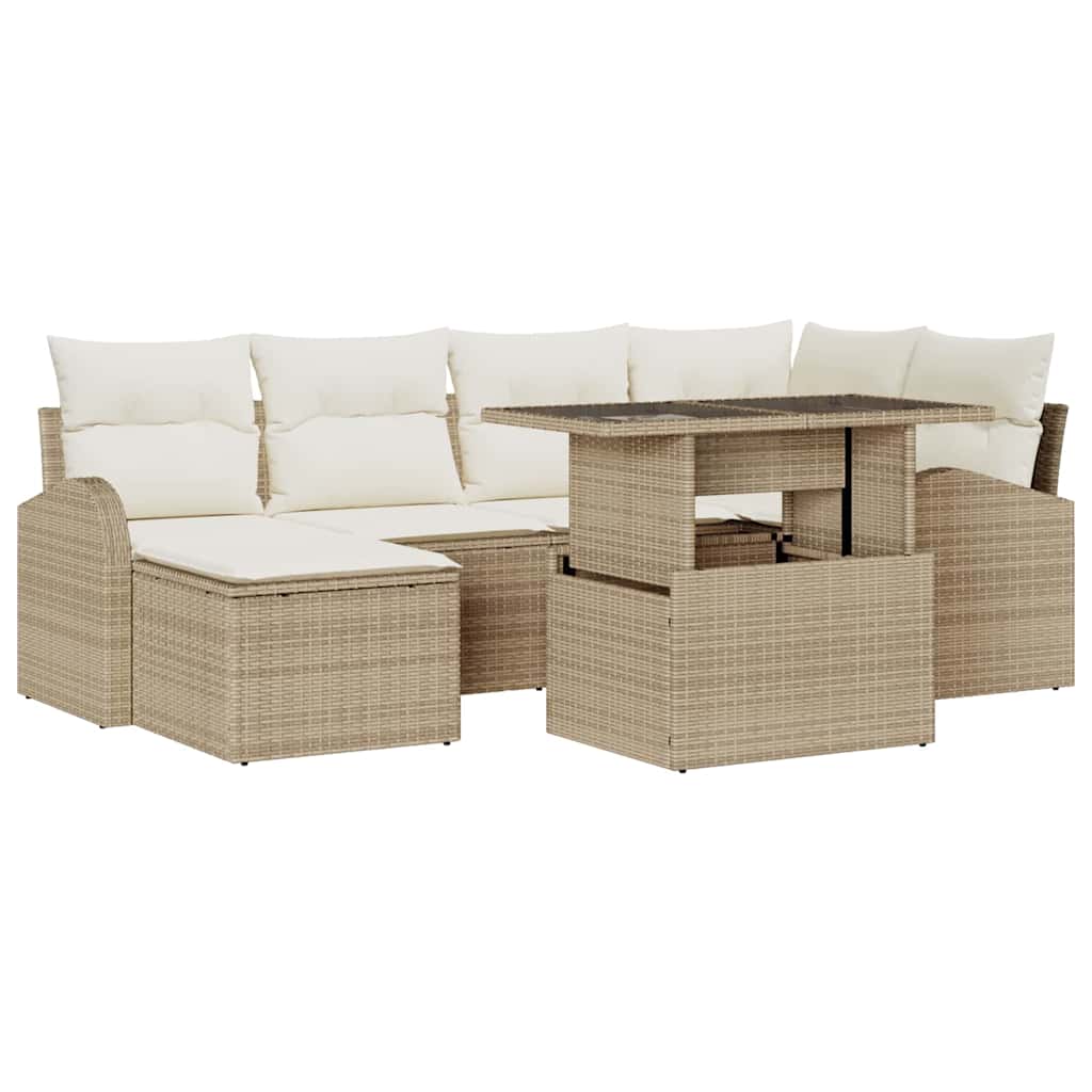 Conjunto de Sofá de Jardim 7 pcs Bege Rattan Sintético