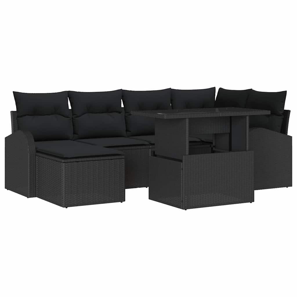 Conjunto de Sofá de Jardim 7 pcs Preto Rattan Sintético