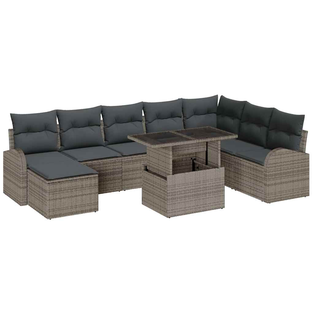 Conjunto de Sofá de Jardim 9 pcs Cinzeto Rattan Sintético