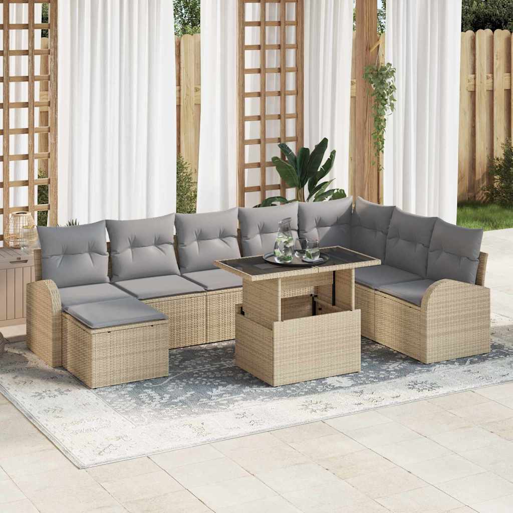 Conjunto de Sofá de Jardim 9 pcs Bege Rattan Sintético