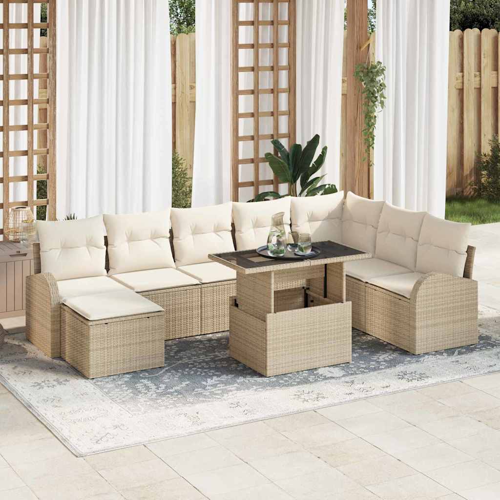 Conjunto de Sofá de Jardim 9 pcs Bege Rattan Sintético