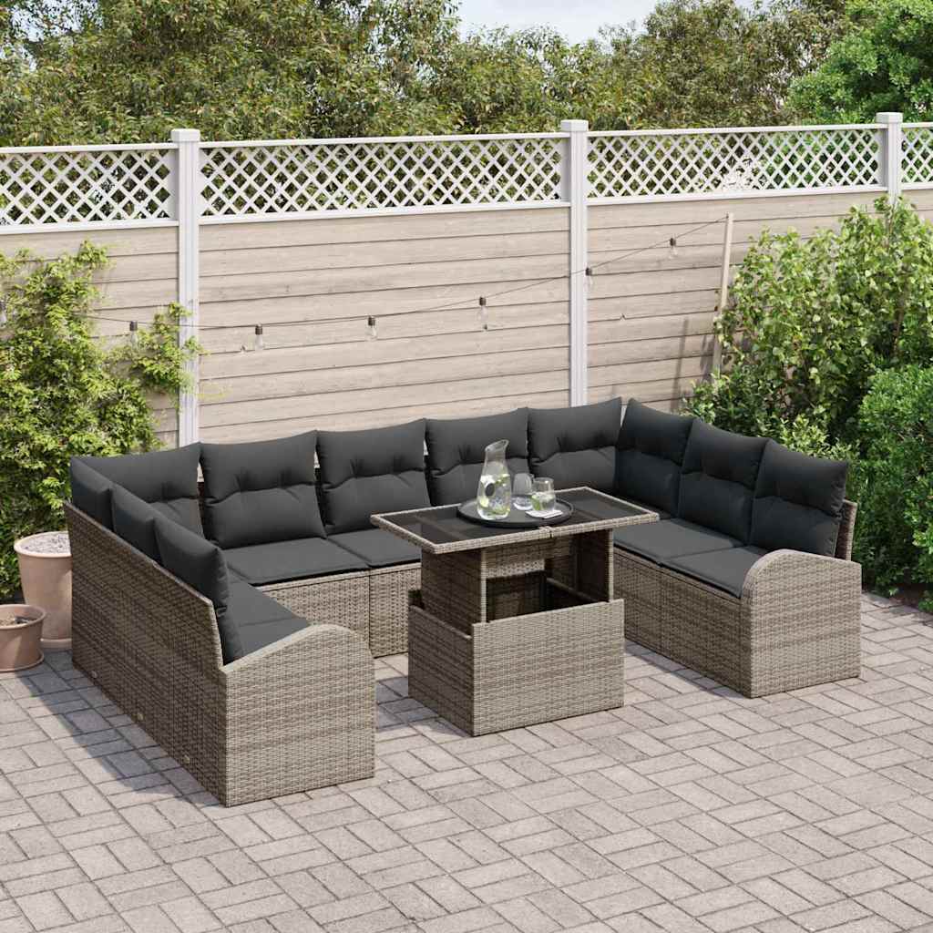 Conjunto de Sofá de Jardim 10 pcs Cinzeto Rattan Sintético