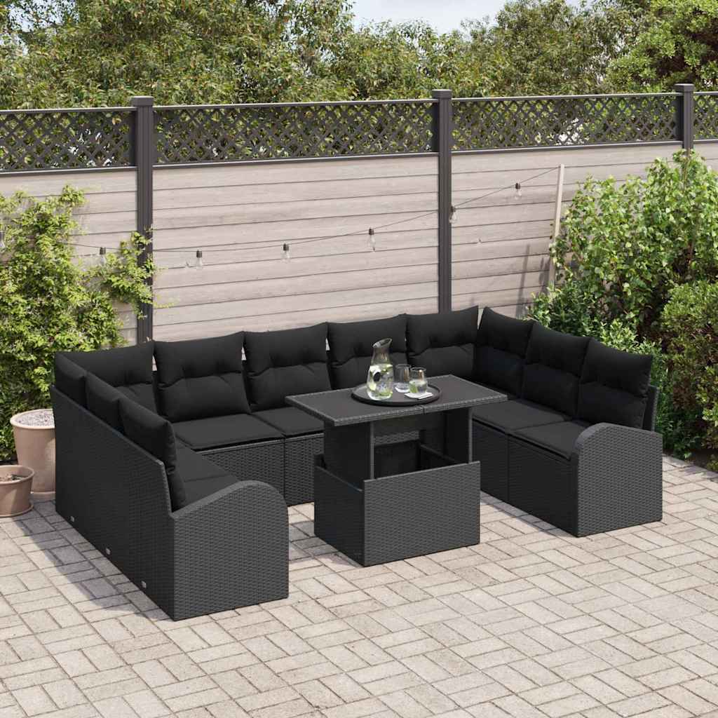 Conjunto de Sofá de Jardim 10 pcs Preto Rattan Sintético