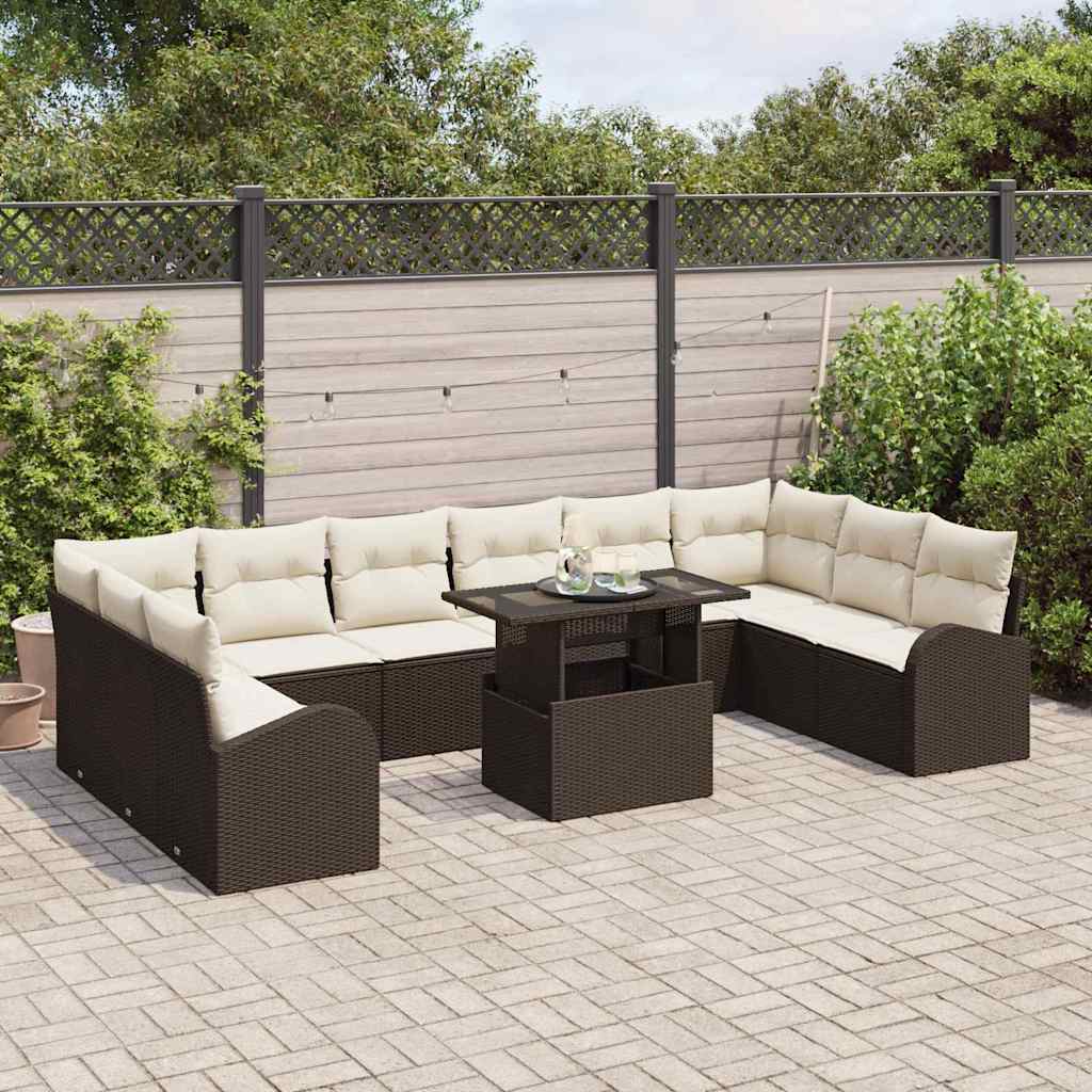 Conjunto de Sofá de Jardim 11 pcs Castanho Rattan Sintético